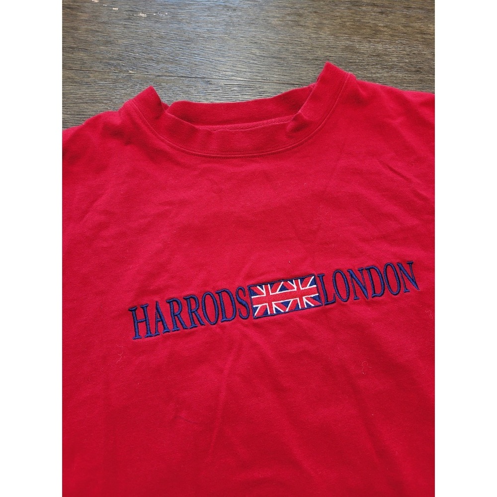 Vintage Harrods Shirt Mens Medium 90s Red Embroidered Logo London #1